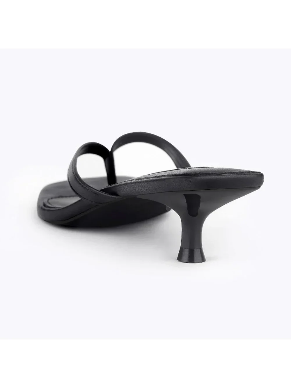 Women's Black Square Open Toe 1.4 Inches Comfortable Thong Flip Flop Heels - Picture 5 of 6